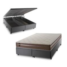 Conjunto Box Baú Cinza Georgia Bege 158x198x67 c/ Molas Ensacadas