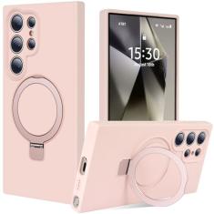 Jockvo Capa de telefone com suporte magnético invisível para Samsung Galaxy S24 Ultra de 6,8 polegadas, silicone compatível com proteção total de câmera de grau militar Magsafe, capas de telefone para