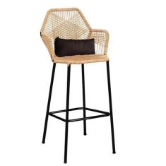 Banqueta Alta Sttar Fibra Caramelo E Almofada Marrom