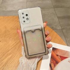 Luxo Gradient Aurora Slot para cartão Love Heart Silicone Case para Samsung Galaxy S22 S23 Ultra S20 FE S21 Plus A12 A32 A52S A53 A33, AiXin Black, para S21 Ultra