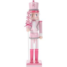 Enfeites de quebra-nozes de Natal rosa, figuras de quebra-nozes de madeira, decoração tradicional de estátua de quebra-nozes de 15 polegadas, decorações clássicas de coleção de Natal para prateleira d