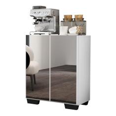 Aparador Cantinho do Café com Espelho e Pés Quadrados 2 Portas Multimóveis Branco/Preto