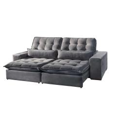 Sofá Bruna 3 Lugares Retrátil E Reclinável 2.30m Suede Móveis Mix Cinza Claro