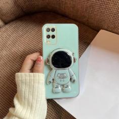 Para Oppo a54 Capa de revestimento de suporte de astronauta para Oppo A54 A52 A16 A15 A36 A58 A53 A74 A57 A17 A72 4g 5g Capa de suporte de silicone, verde, para OPPO A57S 4G