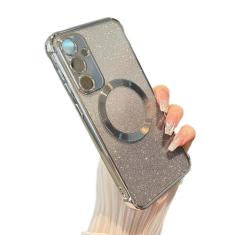 ZTOFERA Capa magnética transparente para Samsung Galaxy S24 5G com brilho gradiente Peice (2 em 1), luxuosa capa transparente brilhante brilhante para mulheres e meninas, capa protetora de TPU à prova