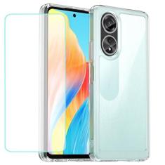 Wanyuexes Capa para Oppo A58 4G, capa CPH2577 com protetor de tela de vidro temperado, antiamarelamento, parte traseira rígida transparente de policarbonato e capa protetora de TPU macio para Oppo A58