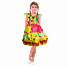 Vestido Menina Bebê Girassol Com Bolsa e Tiara Festa Junina - Fantasia