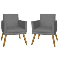 Kit 02 Poltrona Decorativa Pés Palito Nina Estilo Matelassê Cinza - DS