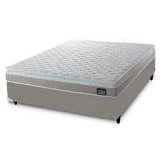 Cama Box Casal Queen Colchão Espuma D33 Pillow Top Millenium 158x198x57cm Suede Bege/Branco Hellen