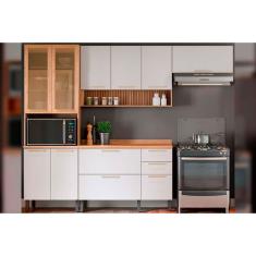 Cozinha Modulada Telasul Thela Avelã Thela Avelã 4 Peças (2Aéreos+1Balcão+1Paneleiro) CZC12 Mel/Branco-Telasul