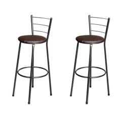 Jogo 2 Banqueta Alta Para Cozinha Epoxi Craqueada Assento Estofado - L