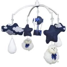 Móbile Musical Carneiro, Nuvens E Balão Marinho Quarto Bebê - Potinho 