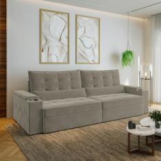 Sofá Retrátil Reclinável 4 Lugares 290cm Porta Copos e USB Embaúba Ext