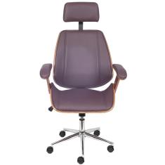 Cadeira Giratória Alta Bergen Lisboa Estrutura Madeira Laminada Revestida Em Pu Café Base Rodízio