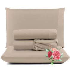 Jogo de Lençol Dia a Dia Queen 4 Peças Barato - Avelã