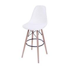 Banqueta Colmeia Branca e Madeira