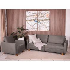 Conjunto Sofá 1,80 2 Lugares e Poltrona Plaza Cinza - Straub Web