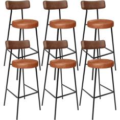 Kit 06 Banquetas Alta Bar Cozinha Sala De Jantar Milão L02 Couríssimo Marrom Camel - Lyam Decor