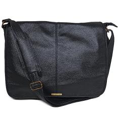 Bolsa Pasta Carteiro Masculina Tiracolo De Couro Bovino Cor:Preto