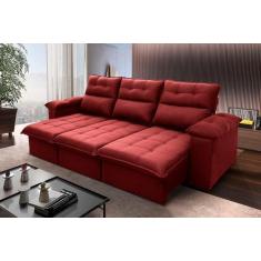 Sofá Retrátil/Reclinável Verona 2,30M Suede Velut Vermelho C/ Molas No