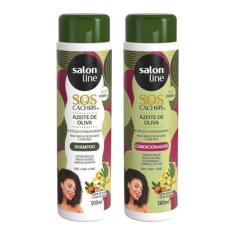 Salon Line, Kit Azeite de Oliva com Shampoo e Condicionador, Veganos - Para Cabelos Ondulados, Cacheados e Crespos, 300ml