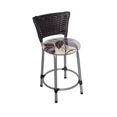 Kit 2 Banquetas Baixas Prata com Encosto Junco Argila Assento Floral Marrom