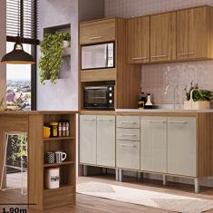 Cozinha Completa 8 Portas 3 Gavetas 2 Nichos para Forno com Balcâo Gourmet Gaia Decibal Naturalle/cristalo