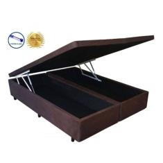 Cama Box Baú Casal Suede Marrom Bipartido Com Pistão A Gás - 138x188x41