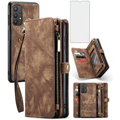 Asuwish Capa de celular para Samsung Galaxy A32 5G 2021 16.5 cm capa carteira com zíper com protetor de tela de vidro temperado e suporte flip para cartão celular Gaxaly M32 G5 Galaxies A 32 32A S32