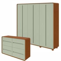 Conjunto de Guarda-Roupa Casal Loop 6 Portas com Pés e Cômoda 8 Gavetas 152x48x96cm Loop  Frassino/Salvia