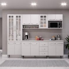 Cozinha Modulada Completa Fidelitá Viena 5 Peças 260cm 13 Portas 3 Gavetas Com Tampo Branco