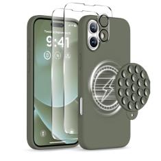 COFFKER Capa magnética para iPhone 16, compatível com Magsafe, suporte de telefone com ventosa, [2 protetores de tela] [protetor de lente da câmera] Capa protetora fina de silicone à prova de choque