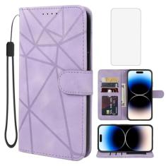 Wanyuexes Capa para iPhone 14 Pro, capa carteira para Apple 14 Pro de 6,1 polegadas com protetor de tela de vidro temperado, toque de pele PU, flip fólio, suporte para cartão de crédito, suporte para