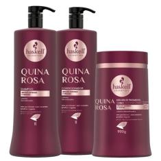 Kit Haskell Quina Rosa Shampoo Condicionador Máscara 1L/900g