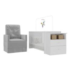 Berço Cômoda com Poltrona de Amamentação Meu Bebê Multimóveis MP4066, 