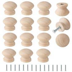 FoDau770 30 puxadores de madeira inacabados, puxadores de armário em forma de cogumelo puxadores de gaveta vintage, ferragens de armário de madeira natural para gaveta de móveis, cômoda, guarda-roupa,