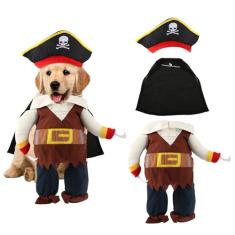 NQEUEPN Fantasia de animal de estimação de Halloween, chapéu com estampa de crânio, fantasia de cachorro estilo pirata, roupa engraçada para cosplay de animais de estimação, fantasia de pirata para