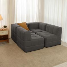 Sofá Guldi Popup com 2 Módulos Canto e 2 Centrais Linho Grafite