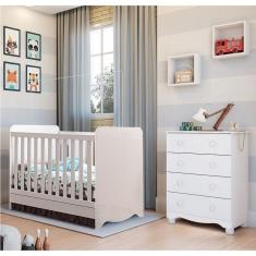 Quarto De Bebê Com Cômoda 4 Gavetas E Berço Mini Cama 3 Em 1 Cambalhota Espresso Móveis Branco Brilho
