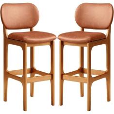 Kit 02 Banquetas Alta Para Cozinha Madeira Fixa Betta L02 Imbuia mater