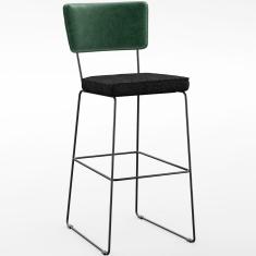 Banqueta Alta Bar Sala De Jantar Fixa Allana L02 Facto Verde Musgo Linho Chumbo - Lyam Decor
