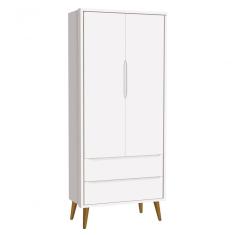 Guarda-roupa Retrô 2 Portas Théo New Branco Fosco Com Madeira - Moveisaqui