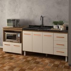 Armário Cozinha Balcão Gabinete de Pia 140 cm Carine e Balcão Para Mic