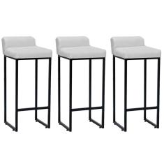 Kit 03 Banqueta Alta Mia Com Encosto Cozinha Bistrô Bar Balcão Ferro Preto Sintético Branco - Ahazzo Móveis