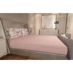 Jogo de Lençol Zono Enxovais Cama King 3 Peças Malha 100% Algodão Folhas Rosado