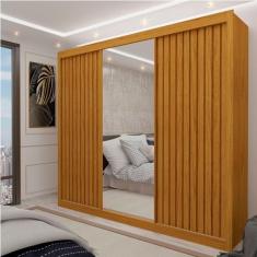 Guarda Roupa Casal com Espelho 3 Portas Royale Ripado Gelius Móveis Naturale