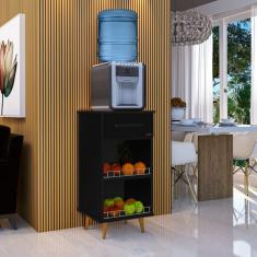 Balcão Multiuso Preto Fosco com 1 Gaveta e Pé Palito de Madeira