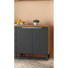 Balcão de Cozinha 80cm 2 Portas em Mdf com Tampo New Porto Freijó/Grafite