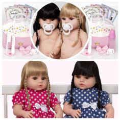 Bonecas Gêmeas Reborn Realista Grande 46cm Bolsa Acessórios - Cegonha 
