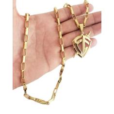 Cordão Banhado Ouro 18K Modelo Tijolinho 6Mm Com Pingente Fé - Mk Jóia